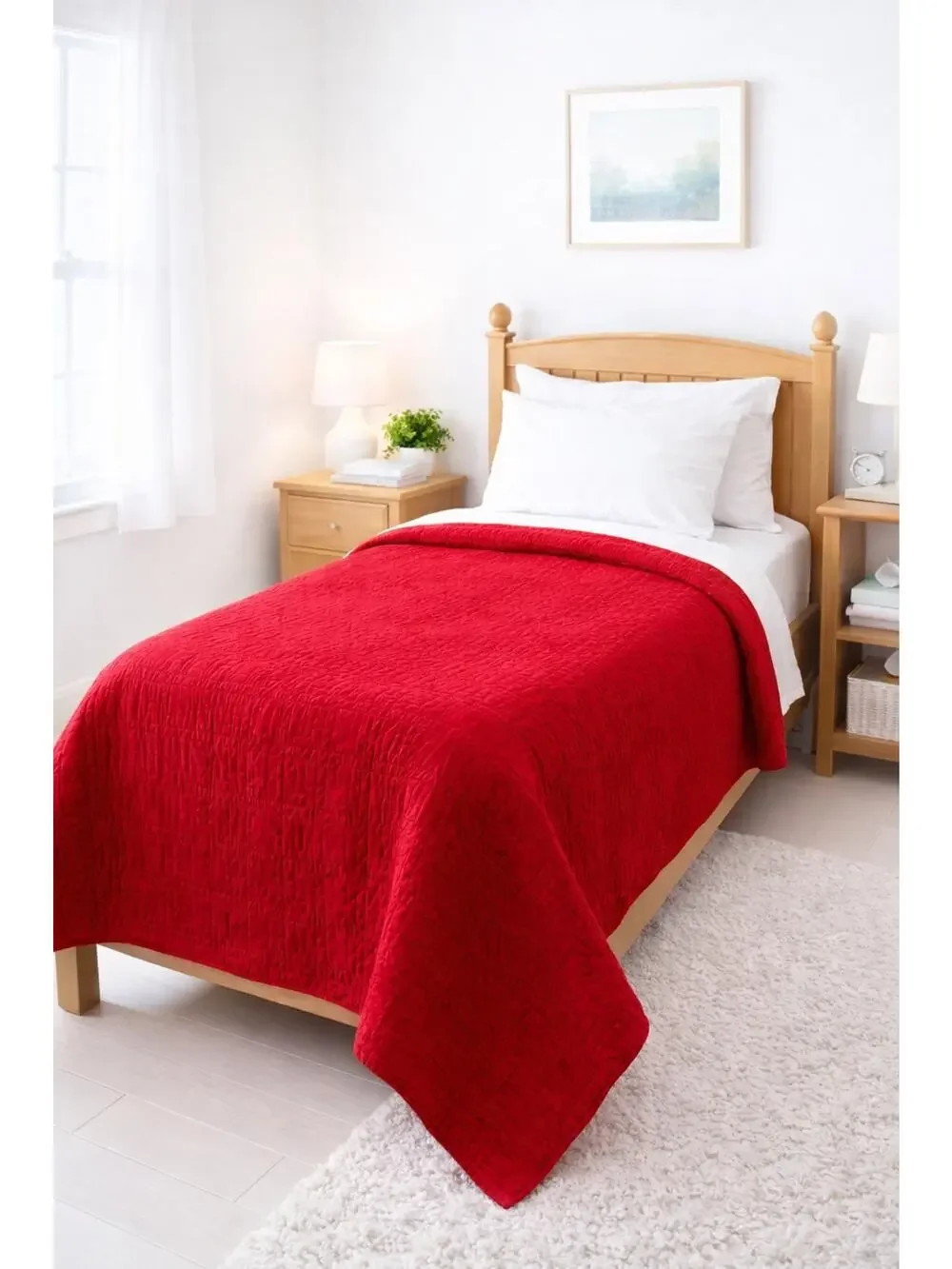 Tommy Hilfiger Red Twin Quilt T Stitching Preppy Americana Bedding 64 x 80